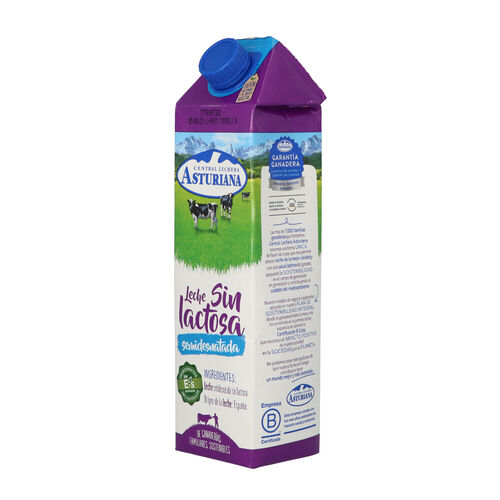 LECHE SIN LACTOSA SEMIDESNATADA CENTRAL LECHERA ASTURIANA 1L image number