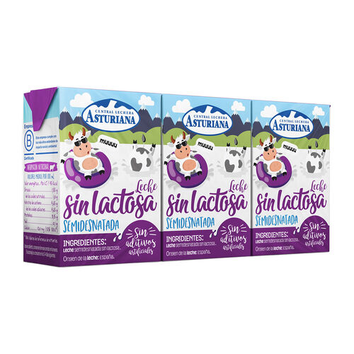 LECHE SIN LACTOSA SEMIDESNATADA CENTRAL LECHERA ASTURIANA  3x200ml image number