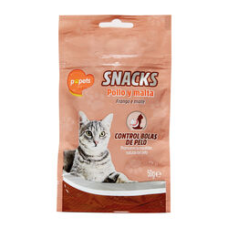Snack premio para gato adulto con pollo y Malta POPETS 50g
