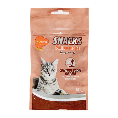 Snack premio para gato adulto con pollo y Malta POPETS 50g image number