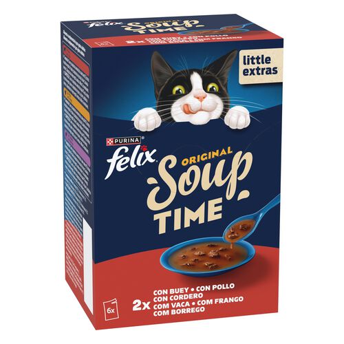 Comida h&uacute;meda para gato adulto Soup Time con buey y pollo FELIX 6x48g image number