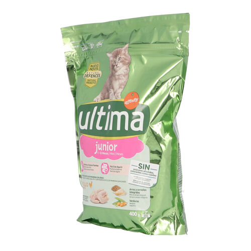Comida seca para gato junior con pollo y arroz pienso ULTIMA 400g image number