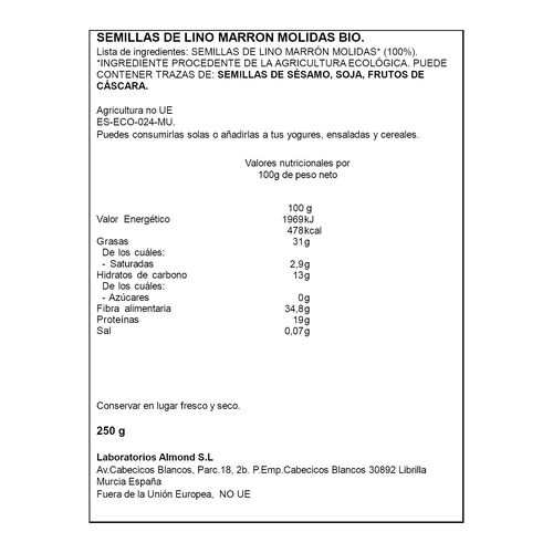 SEMILLAS DE LINO MARRON MOLIDO ALTEZA BIO 250g image number