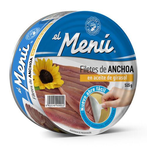 FILETES DE ANCHOA EN ACEITE DE GIRASOL EL MENÚ 515g image number