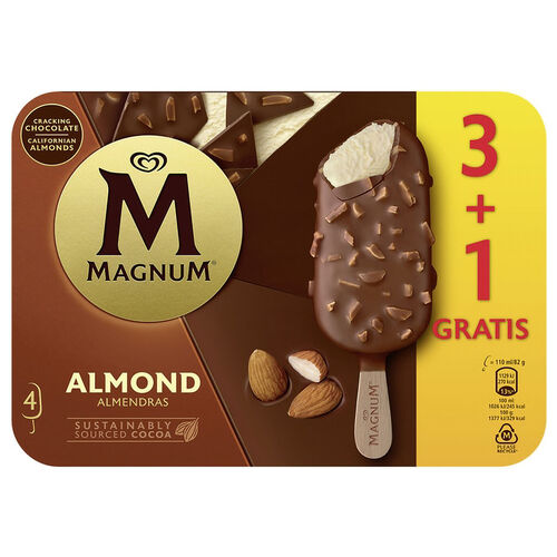 Helado bomb&oacute;n de almendras MAGNUM 3+1 gratis image number