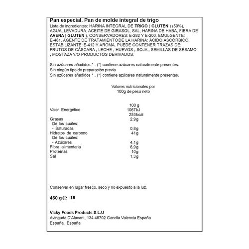PAN DE MOLDE 100% INTEGRAL ALTEZA 460g image number