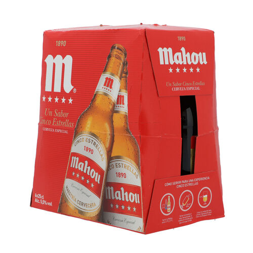 CERVEZA MAHOU 5 ESTRELLAS 25cl PACK 6 BOTELLINES image number