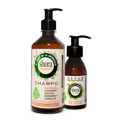 Champ&uacute; natural fortalece e hidrata SHORA 500ml+serum natural reparador SHORA 120ml