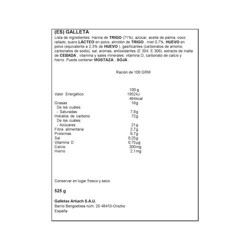 GALLETA CHIQUILIN ARTIACH 525g image number