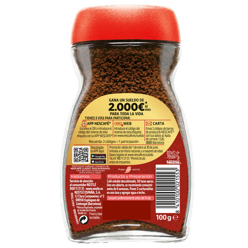 CAFE SOLUBLE DESCAFEINADO CLASSIC NESCAFE 100g image number