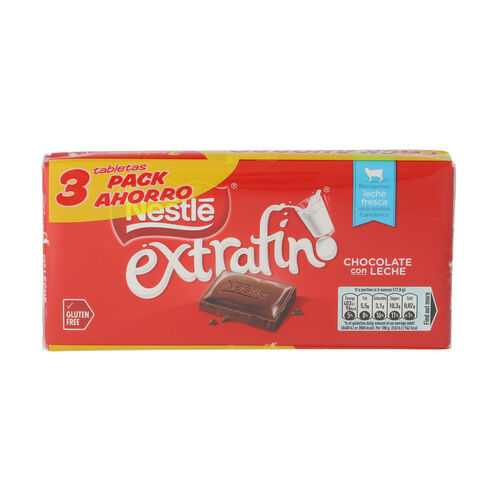 NESTLE EXTRAFINO TABLETA DE CHOCOLATE CON LECHE 3X125g image number