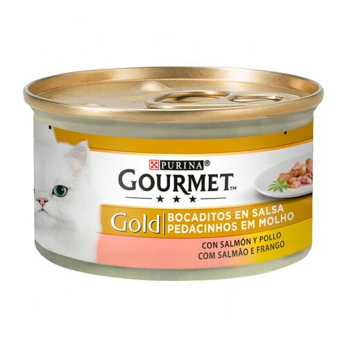 Comida h&uacute;meda para gato adulto con salm&oacute;n y pollo GOURMET Gold 85g image number