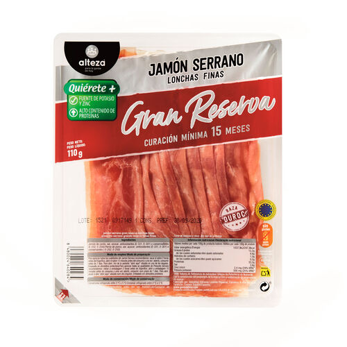 Jamon Serrano Gran Reserva lonchas finas ALTEZA 110g image number