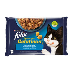 Comida h&uacute;meda para gato adulto sensations gelatinas fest&iacute;n del mar FELIX 4x85g