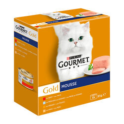 Comida h&uacute;meda para gato adulto mousse con buey GOURMET Gold 8x85g
