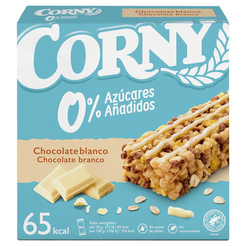 Barritas de muesly con chocolate blanco 0% az&uacute;cares CORNY 6x20g image number
