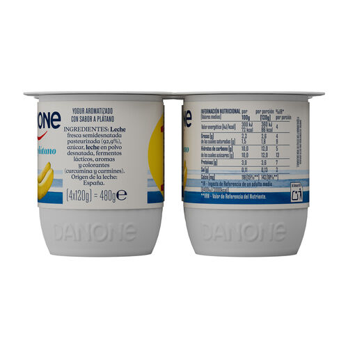 Yogur sabor pl&aacute;tano DANONE 4x120g image number