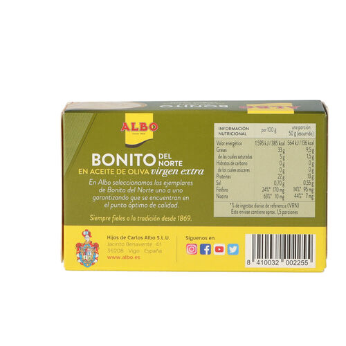 Bonito del Norte en aceite de oliva Virgen Extra ALBO 112g image number