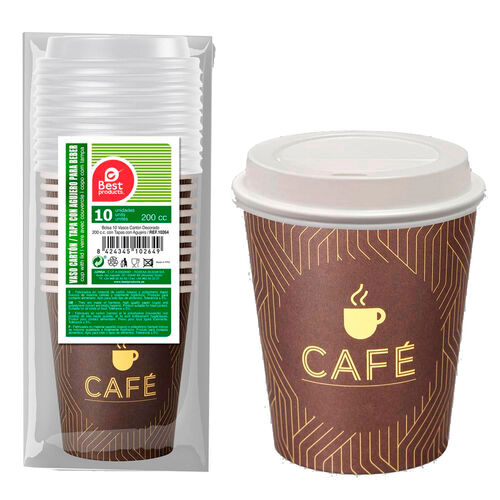 VASO CAFE + TAPA 200 CC PACK 10uds image number
