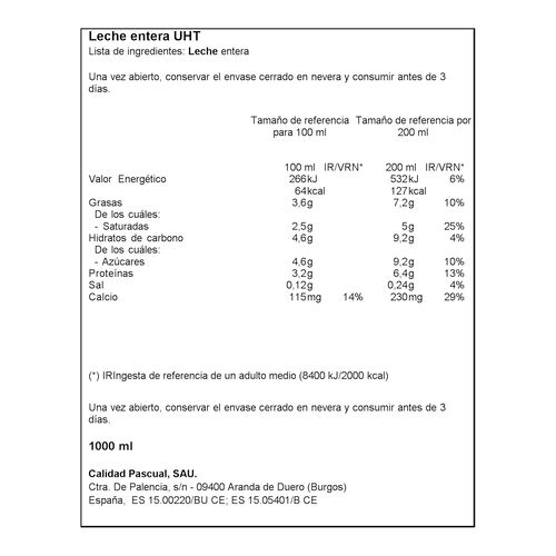 LECHE PASCUAL ENTERA 1L image number