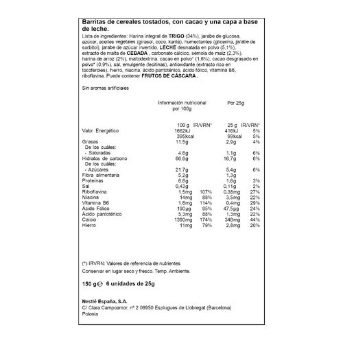 Barritas de cereales con cacao NESQUIK 6x25g image number