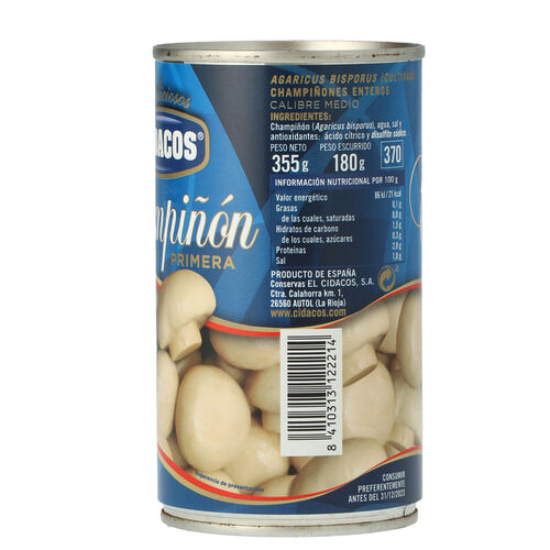 CHAMPIÑON ENTERO CIDACOS 355g image number