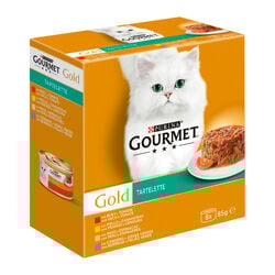 Alimento h&uacute;medo gato gold tartalette con buey y tomate GOURMET 8x85g
