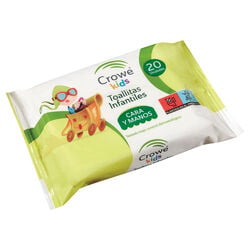 Toallitas para ni&ntilde;os cara y manos CROWE kids 20uds