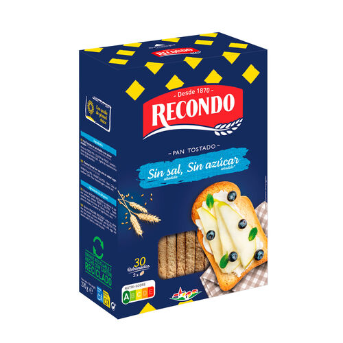 PAN TOSTADO SIN SAL Y SIN AZUCARES AÑADIDOS RECONDO 270g image number