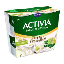 Leche fermentada con fibras y probi&oacute;ticos pera y cereales ACTIVIA DANONE 4x115g