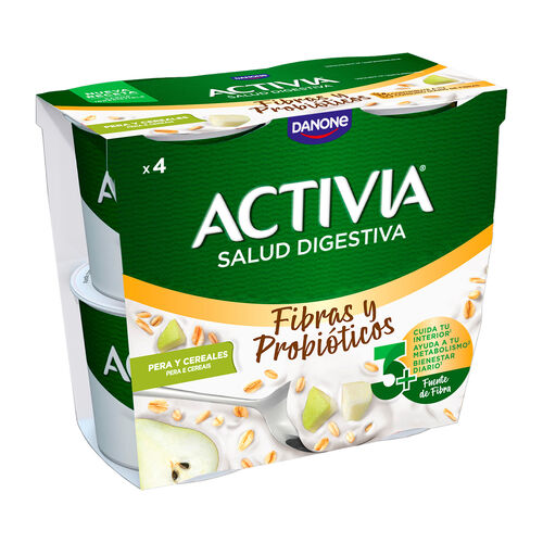 Leche fermentada con fibras y probióticos pera y cereales Activia DANONE 4x115g image number