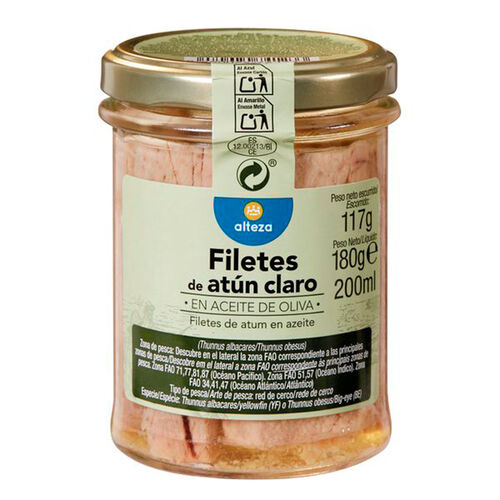 FILETES DE ATUN CLARO EN ACEITE DE OLIVA ALTEZA 180G image number