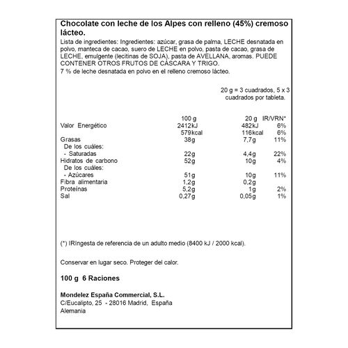 Chocolate cremoso con leche MILKA 100g image number