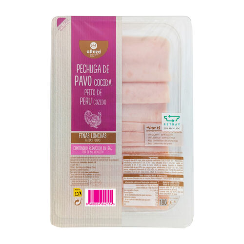 Pechuga de pavo cocida finas lonchas contenido reducido en sal ALTEZA 180g image number