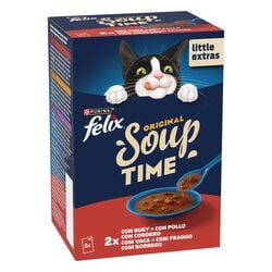 Comida h&uacute;meda para gato adulto Soup Time con buey y pollo FELIX 6x48g