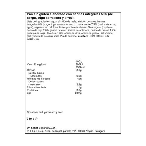 Pan de molde multifibras SCHAR 330g image number