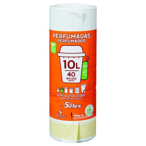 Bolsa de basura blanca perfumada con autocierre SELEX 10L 40uds image number