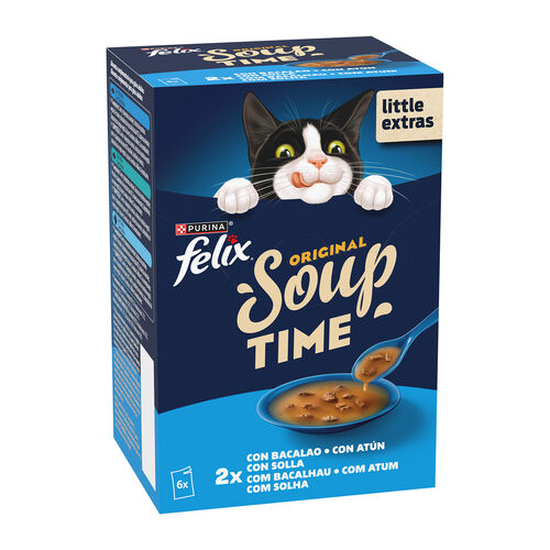 Comida h&uacute;meda para gato adulto Soup Time con bacalao y at&uacute;n FELIX 6x48g image number