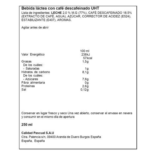 LATTE DESCAFEINADO ICE COFFE ALTEZA 250ml image number