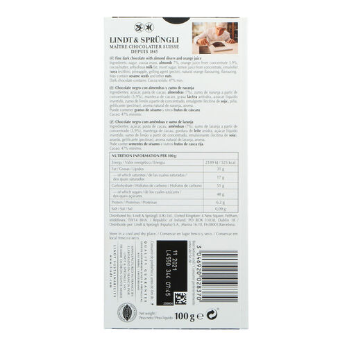 CHOCOLATE LINDT EXCELLENCE ORANGE 100g image number