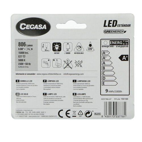 BOMBILLA LED FIL STD 7W E27 FRIA image number