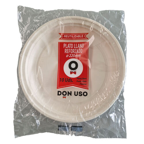 PLATO LLANO REFORZADO REUTILIZABLE PS CREMA 22cm DON USO 10uds image number