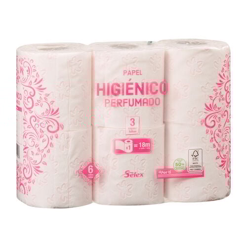 Papel higi&eacute;nico perfumado extrasuave 3 capas SELEX 6uds image number