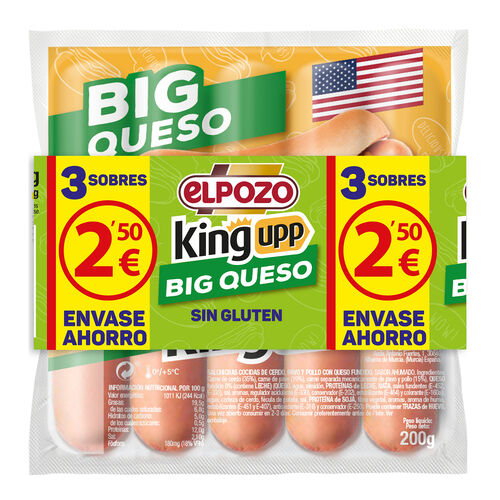 SALCHICHAS FRANKFURT KING UPP BIG QUESO EL POZO 3x200g image number