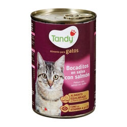 Comida h&uacute;meda para gato adulto bocaditos en salsa con salm&oacute;n TANDY 415g