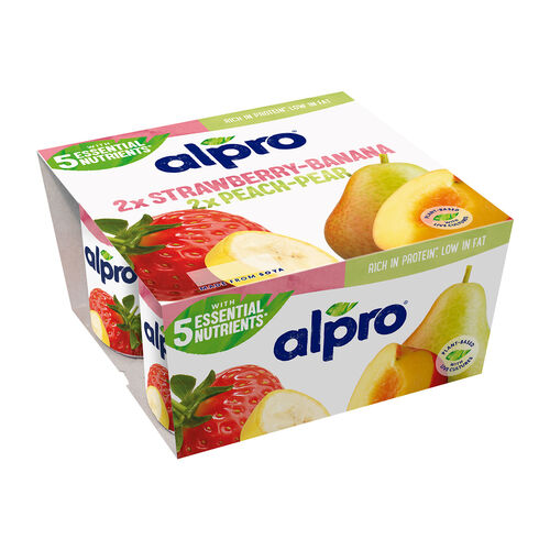 Postre vegetal con fresa y pl&aacute;tano ALPRO 4x125g image number