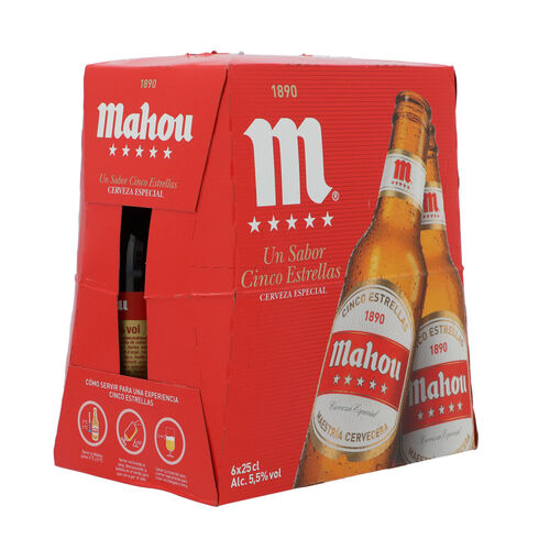 CERVEZA MAHOU 5 ESTRELLAS 25cl PACK 6 BOTELLINES image number