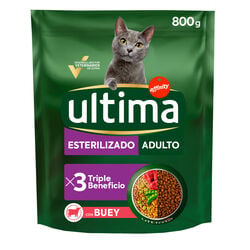 Comida seca para gato esterilizado con buey pienso ULTIMA 800g