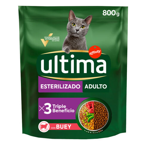 Comida seca para gato esterilizado con buey pienso ULTIMA 800g image number