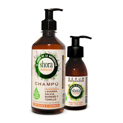 Champ&uacute; Natural fortalece e hidrata SHORA 500ml+serum Natural reparador SHORA 120ml image number